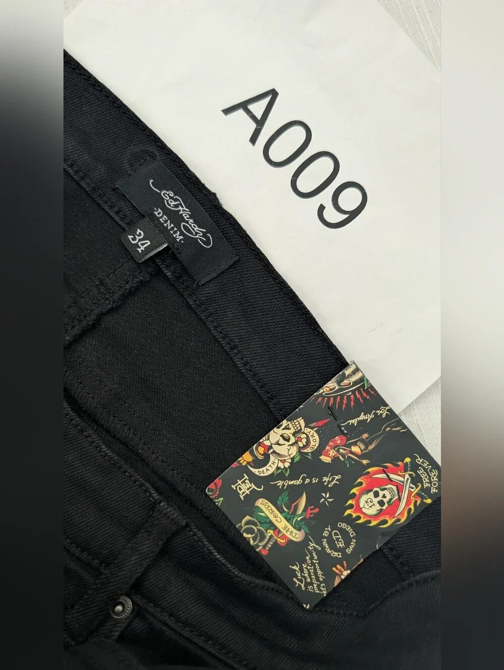 NEW Ed Hardy Men's Black Dragon Embroidered Jeans Sz 34